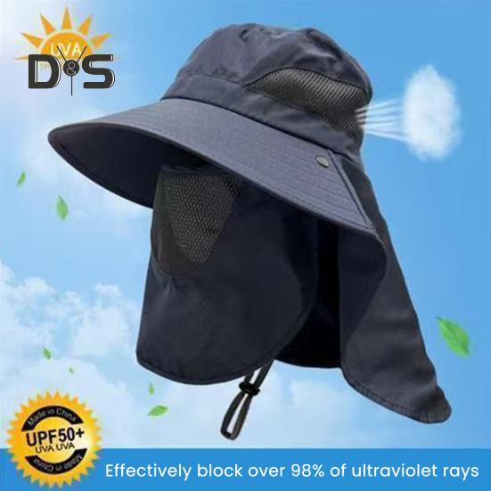 Sommer-Sonnenhut mit Gesichtsschutz, Nackenklappe, verstellbarem Kinnriemen, atmungsaktiv, UV-Schutz, für Herren und Damen, zum Klettern im Freien, Wandern, Angeln, Reisen, breite Krempe