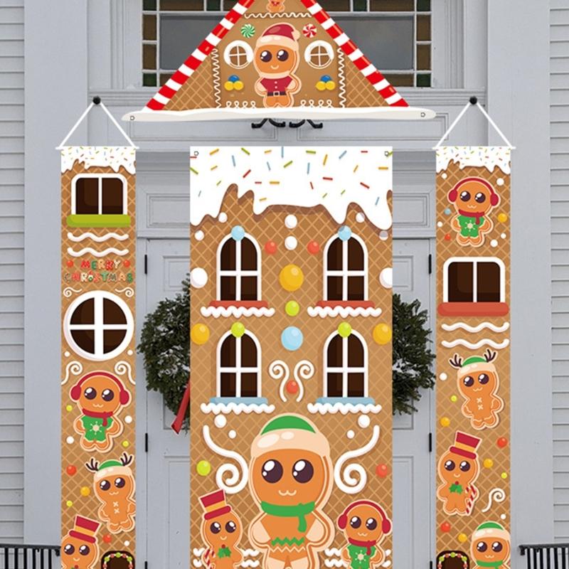 Gingerbreads Patterned Door Decoration Set Washable Polyester Seasonal Party Supplies