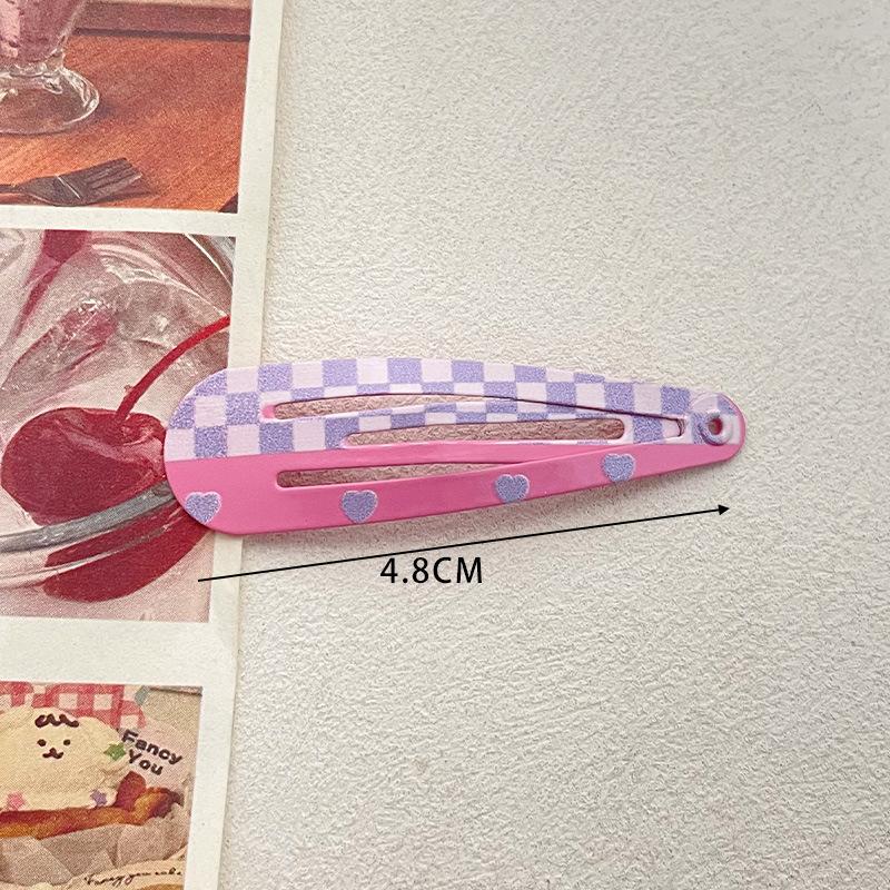 4.8cm Cute Hair Clip with Painted Heart and Plaid Pattern BB Clip Small Hairpin Side Clip Bangs Clip Fine Hair Clip