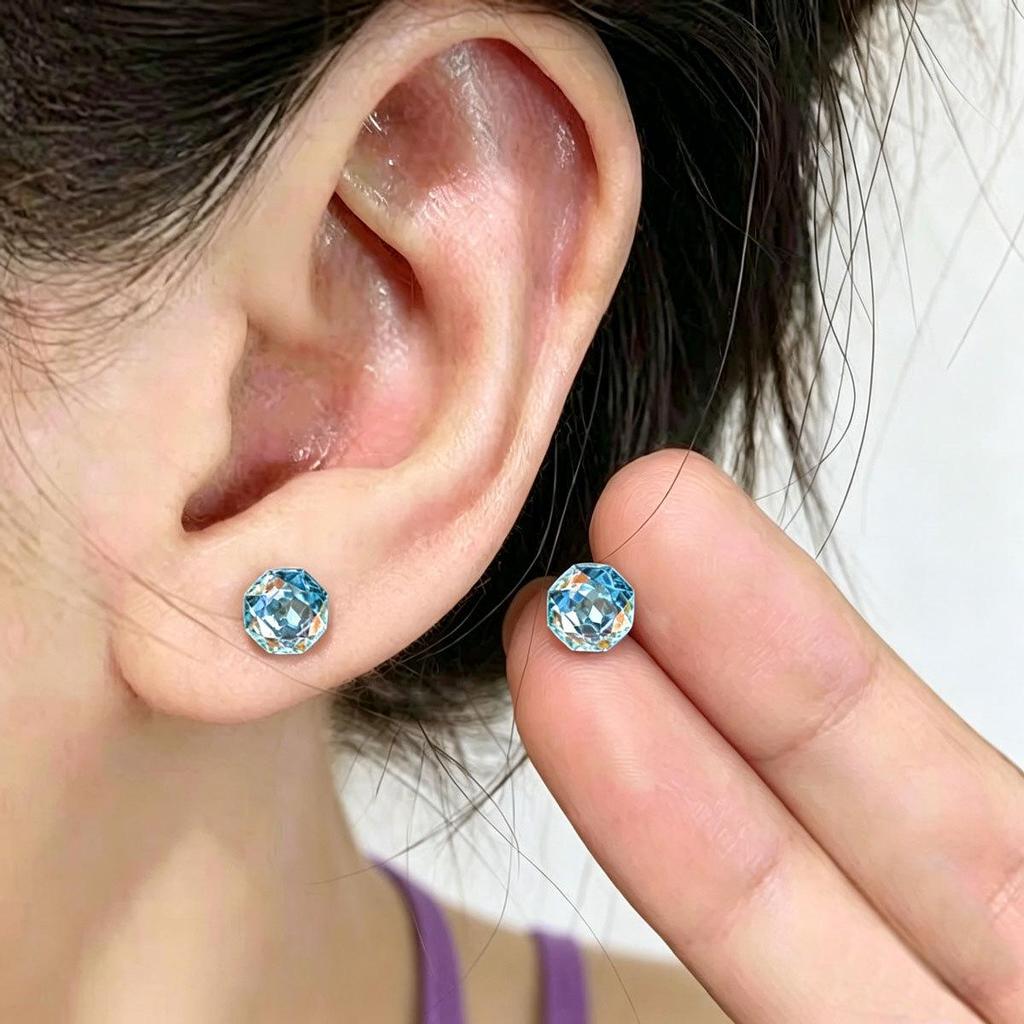 Trio Set: Iridescent Rose-Cut Stud Earrings In Blue & Pink – Versatile Multi-Faceted Jewelry for Women