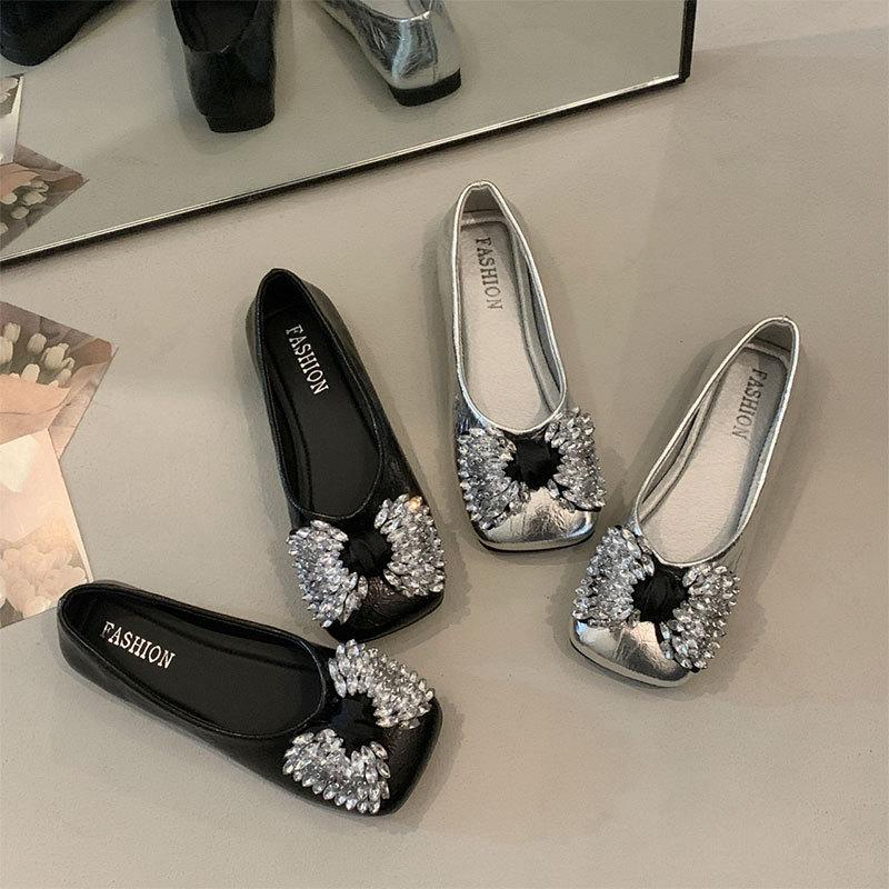 French Silver Single Shoes Women's New Summer Temperament with Skirt Super Fire Beautiful Not Tired Feet Flat Evening Shoes