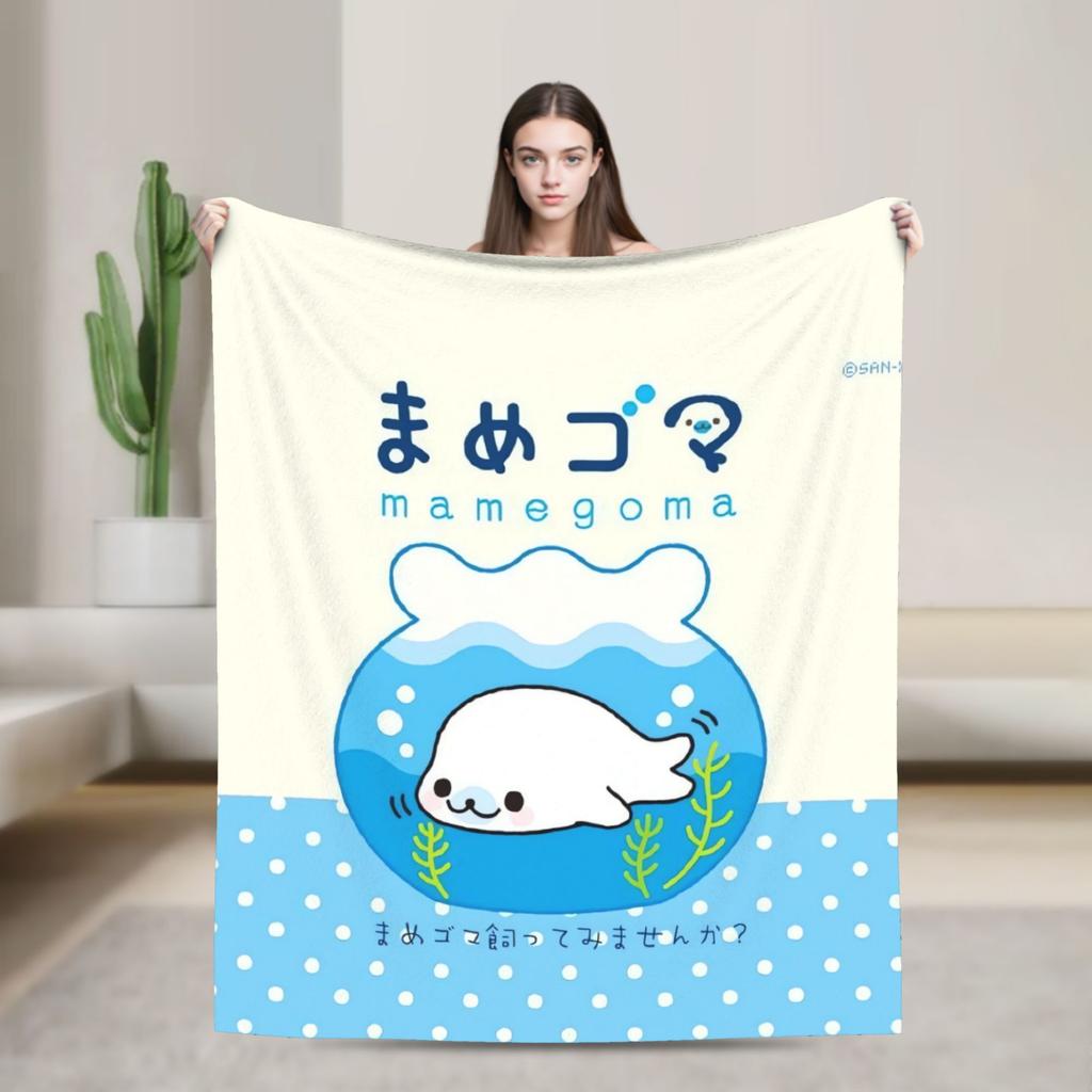 Soft Blanket Airplane Travel Cute M-Mamegoma Seal Anime Throw Blanket Flannel Bedspread For Couch Bed Fashion Sofa Bed Cover