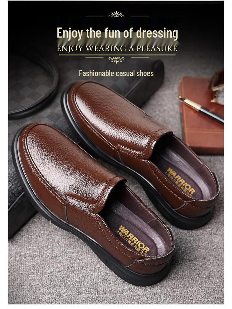 Men's Genuine Leather Deodorant Breathable Casual Work Shoes | Soft Sole, Non-Slip Dad Style for Middle-Aged & Elderly.