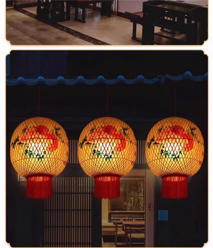 Bamboo Woven Oiled Paper Lantern – Chinese Hot Pot & Tea Restaurant Decor, Hong Kong Style, Antique Retro Chaozhou Chandelier Lantern