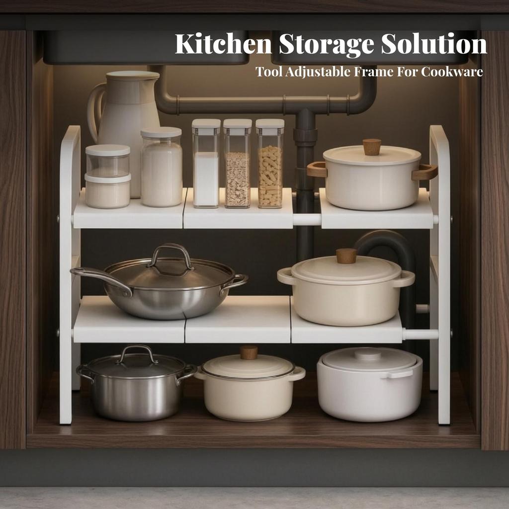 Carbon Steel Under-Sink Storage Rack Space-Saving Expandable Under Sink