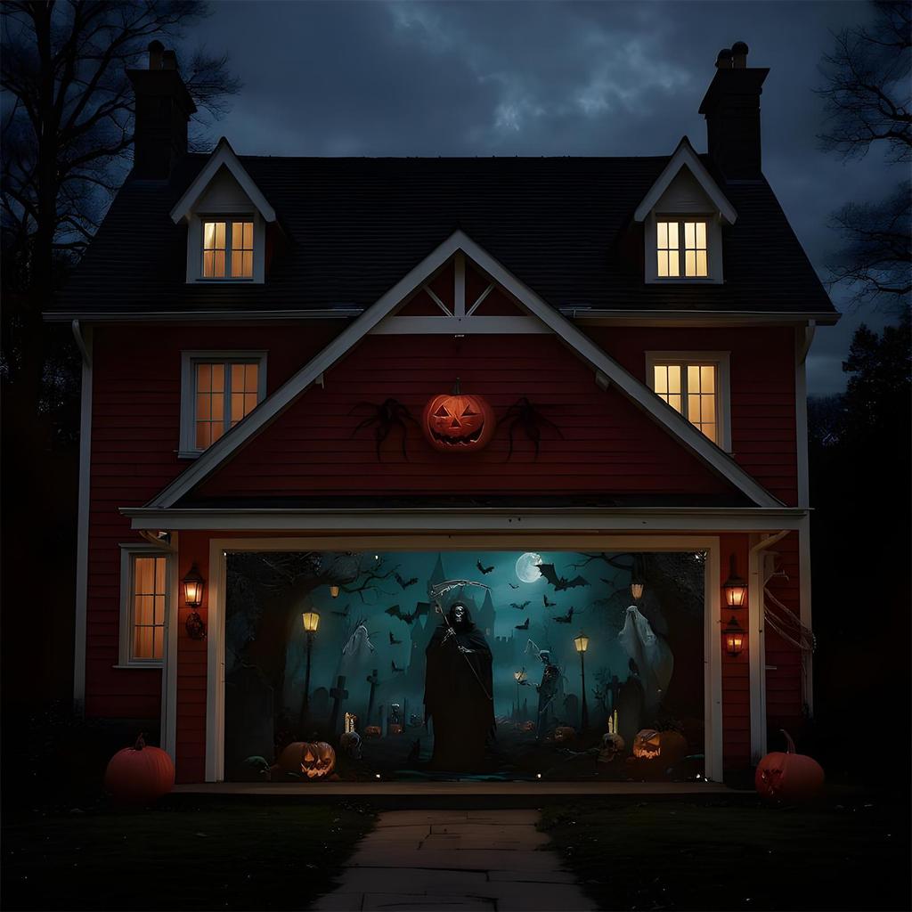 Garage Door Covers Decorative Scary Garage Door Decor Wall Backdrop Hangable For Outdoor Home Holiday Party Lawn Yard Garden