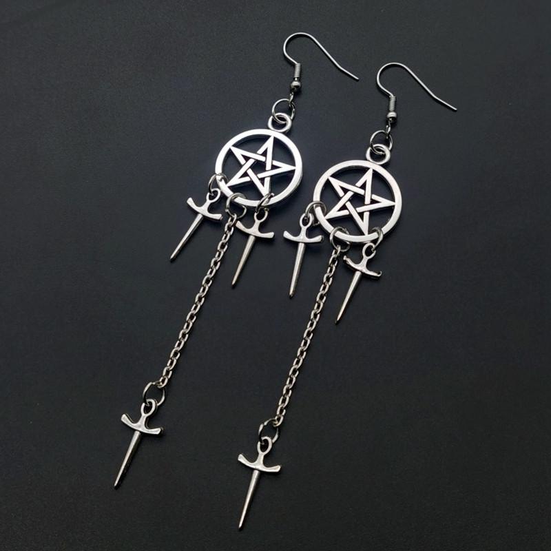 New Gothic Five-Pointed Star Dagger Earrings: Dark Supernatural Charm & Unique Friendship Gift