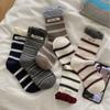 Big Bubble Mouth College Style Cloth Label Striped Pile Socks Korean Mid-Tube Versatile Boneless Socks Are Contrasting Socks