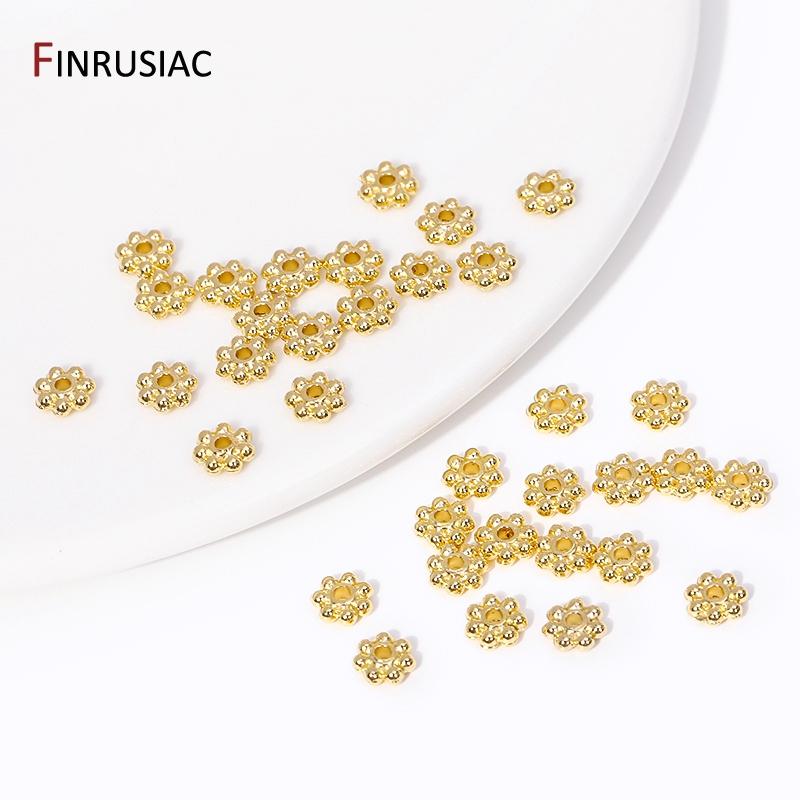 30PCS 4mm/5mm/6mm 14K Real Gold Plated Brass Flower Bali Spacer Beads For Jewelry Making DIY Handmade Jewelry Accessories