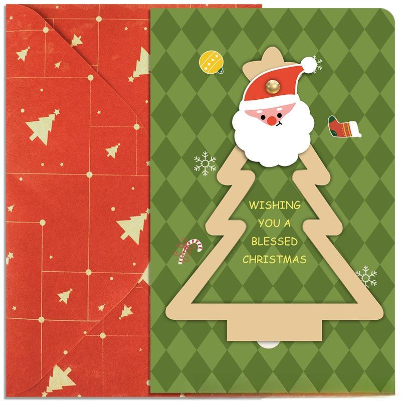 Cartoon Christmas Greeting Card Set Santa Claus Snowman Blessing Postcard for New Year Holiday Party Decoration