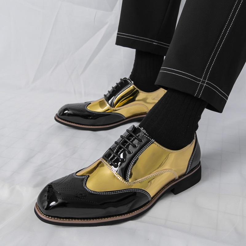 Fashion British Gentleman Oxford Shoe New Men's Gold Black Mixed Brogues Shoes Designer Formal Wedding Prom Dress Homecoming Footwear