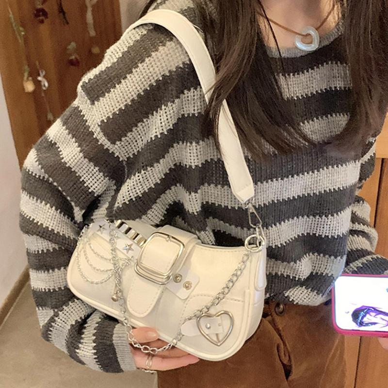 Yogodlns Nuova Borsa a Spalla di Nicchia con Texture Amore Catena a Farfalla Sottospalla Borsa a Spalla Diagonale da Moto per Ragazza Piccante per Donna