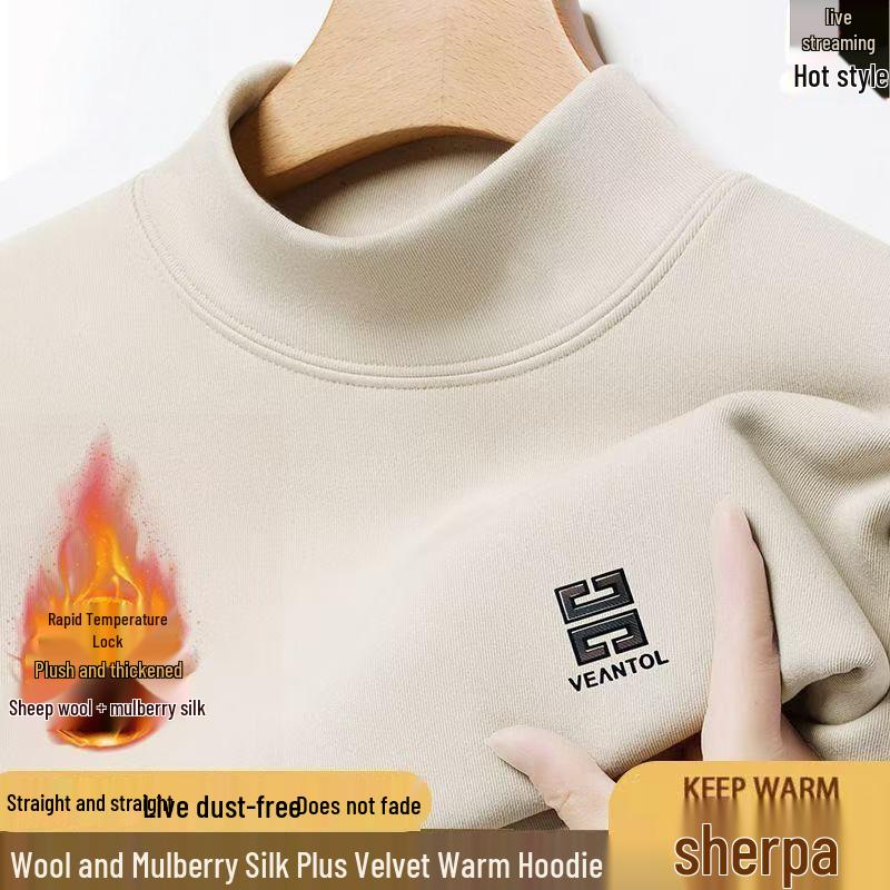 

Men s Thickened Fleece-Lined Half-High Collar Sweatshirt, Autumn/Winter New Style Long-Sleeve Base Layer 4XL, for 90-100 kg