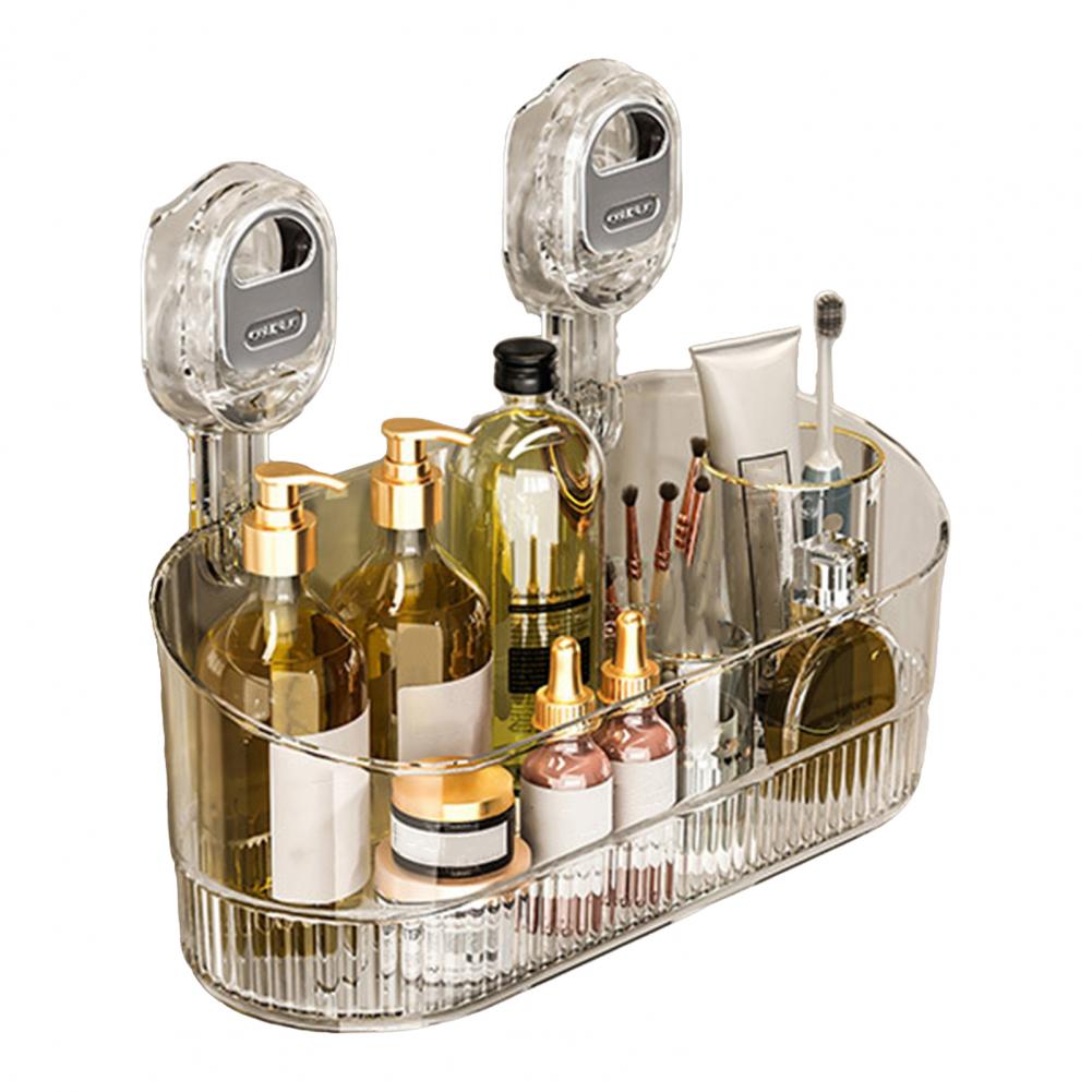 Transparent Storage Container Storage Box for Home No-drill Bathroom Suction Storage Box with Drain Holes Wall-mounted Shower