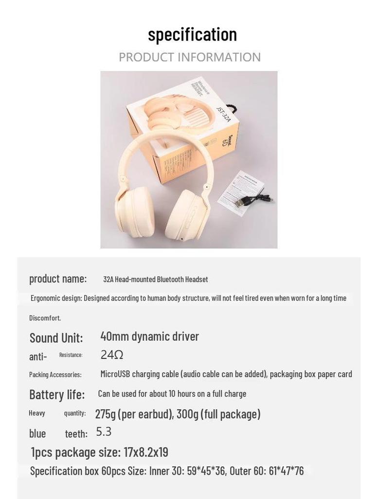 JST-32A Foldable Over-Ear Bluetooth Headset - Hot Selling, Cross-Border Model