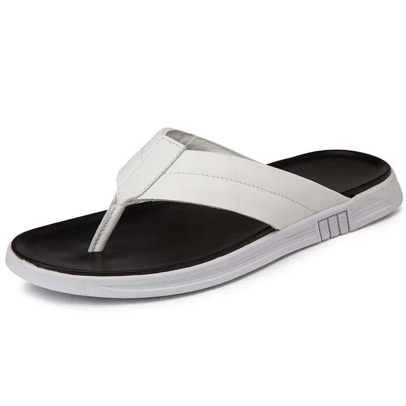 Fashion Men Genuine Leather Slippers Summer New Arrival Man Flip Flops Fashion Pinch Feet High Quality Male Beach Shoes Outdoor Footwear