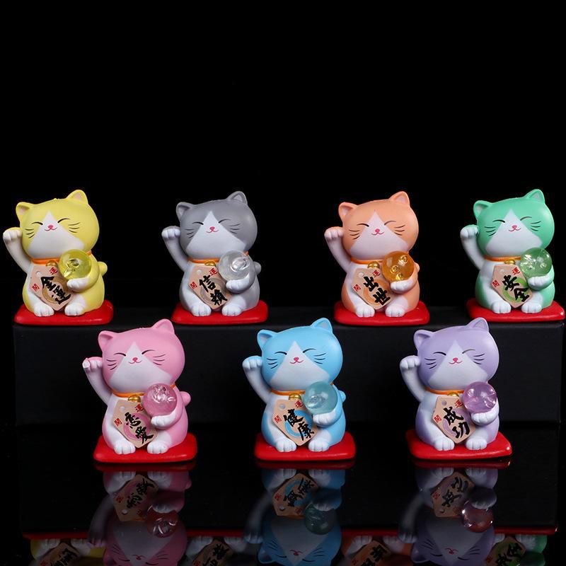 3D Japan Cartoon Lucky Cat Figurine Glass Animal Model Home Decor Craft Gift DIY Ornament Accessories