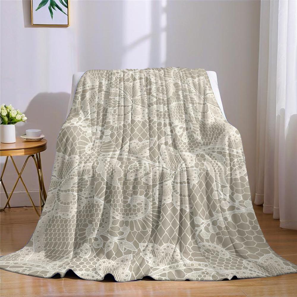 Ivory Lace Flannel Blanket Warm Soft Halloween Christmas Couch Warm Cozy Decorative Decor Gift for All Season