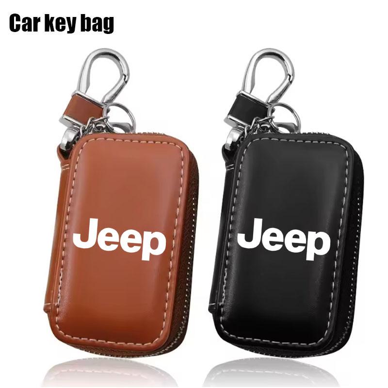 AFV1 Car Key Bag Leather Wallets Housekeeper Covers Zipper Bag For Jeep Grand Cherokee Wrangler JK Gladiator Compass Renegade Patriot