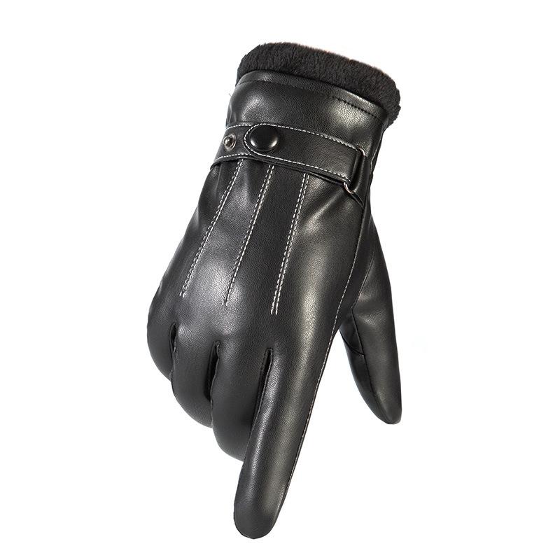 Men S Cold Resistant Cycling Gloves PU Windproof Plush Lined Thickened Touchscreen Gloves for Driving Autumn Winter