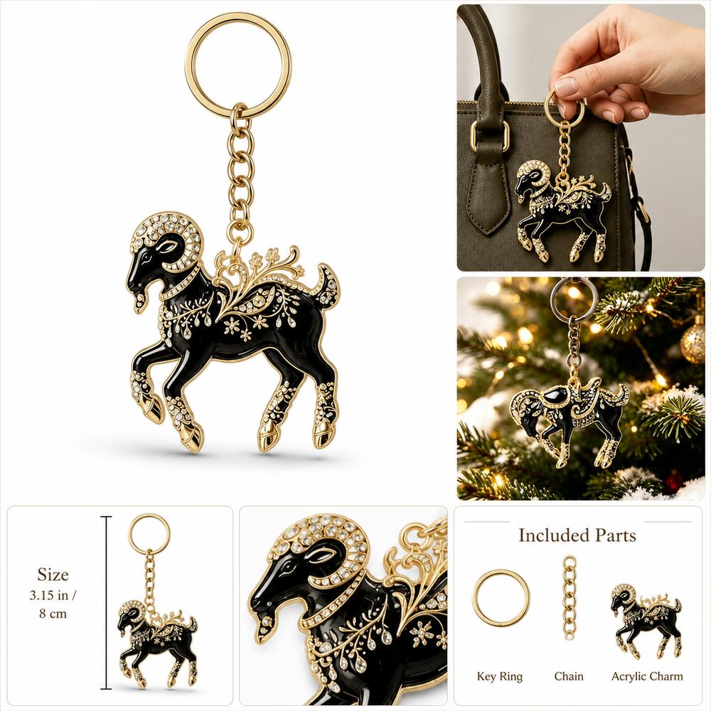 Ornate Goat Key Ring Acrylic Goat Bag Charm New Year Gift Goat Keychain Festive Occasions