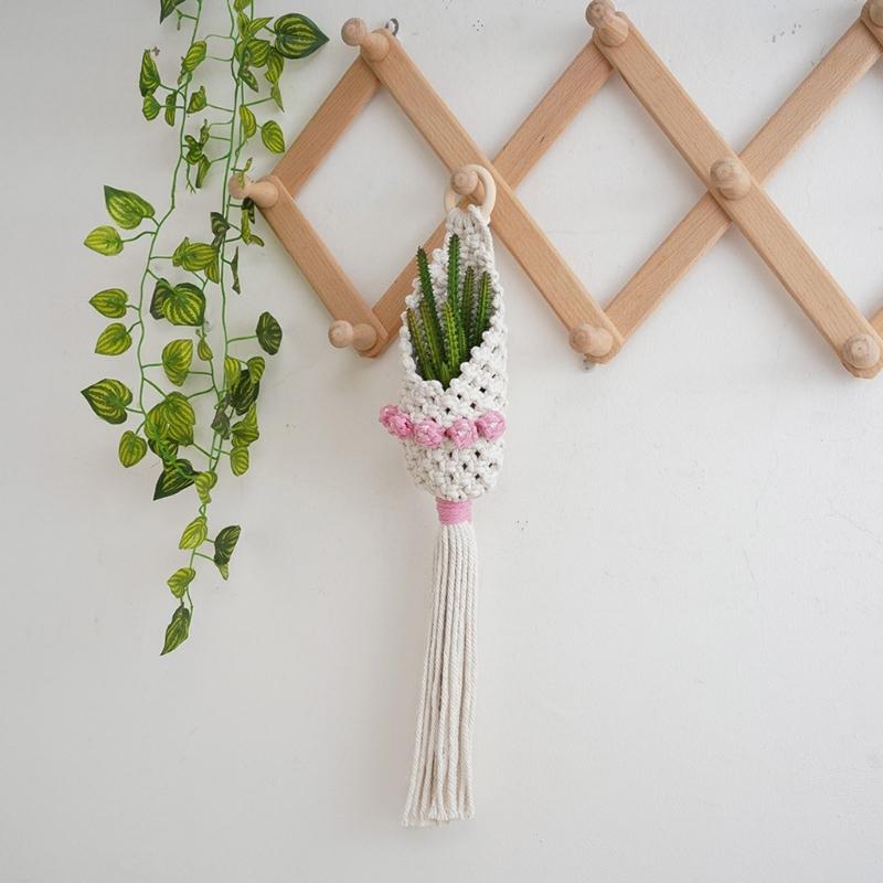 Cotton Weave Wall Pocket Wall Hanging Basket, Apartment Decorative Basket for Flower Display Plant and Home Organization