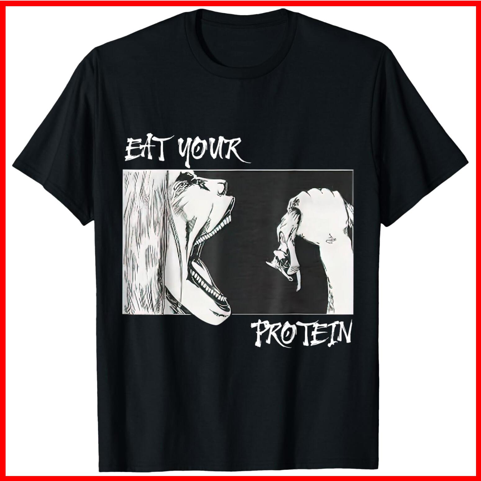 Eat Your Protein, Anime Gym, Fitness Black Cotton T-Shirt S-5XL M
