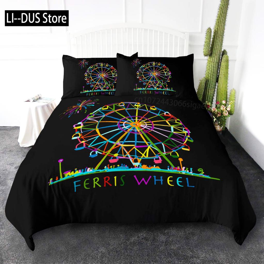 Ferris Wheel Comforter Cover Set Colorful Ferris Duvet Cover Bedding Set 3pcs for Kids Boys Soft Quilt Cover with 2 Pillowcase