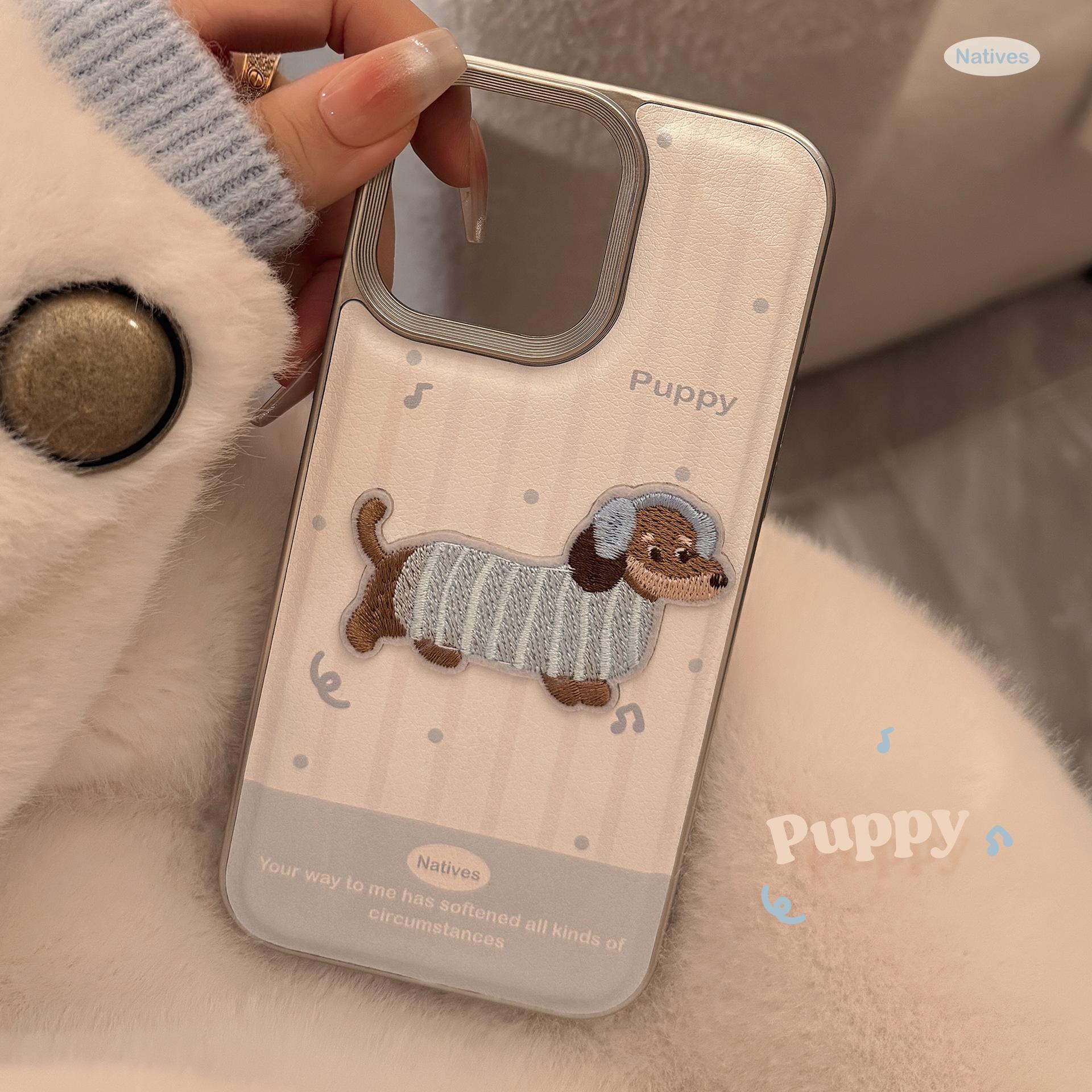 

Cute Blue Cute Embroidered Puppy Apple 16 Mobile Phone Case 14promax Leather Three Dimensional Suitable for IPhone 15 Soft 11 12pro(6.1)