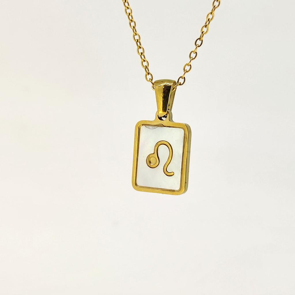 1pc Shell Zodiac Sign Necklace, Stainless Steel Square Pendant With White Shell, Perfect For Women