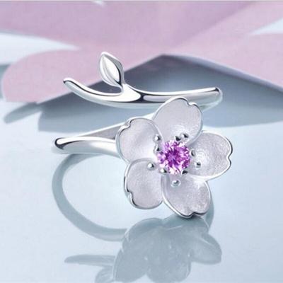 Popular New Fashion Temperament 925 Sterling Silver Jewelry Rings Personality Crystal Flowers Female Rings R274