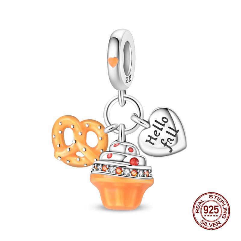 Charms Copper Autumn Pumpkins & Maple Leaves Charms Beads Fits 3Mm Original Bracelet Womens Diy Fine Jewelry Gifts