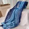 180x90cm Scarf Cotton Hemp Gradient Blue Autumn Winter Korean Versatile Printed Women Long Soft Fashionable Trend Fold Shawl DIY
