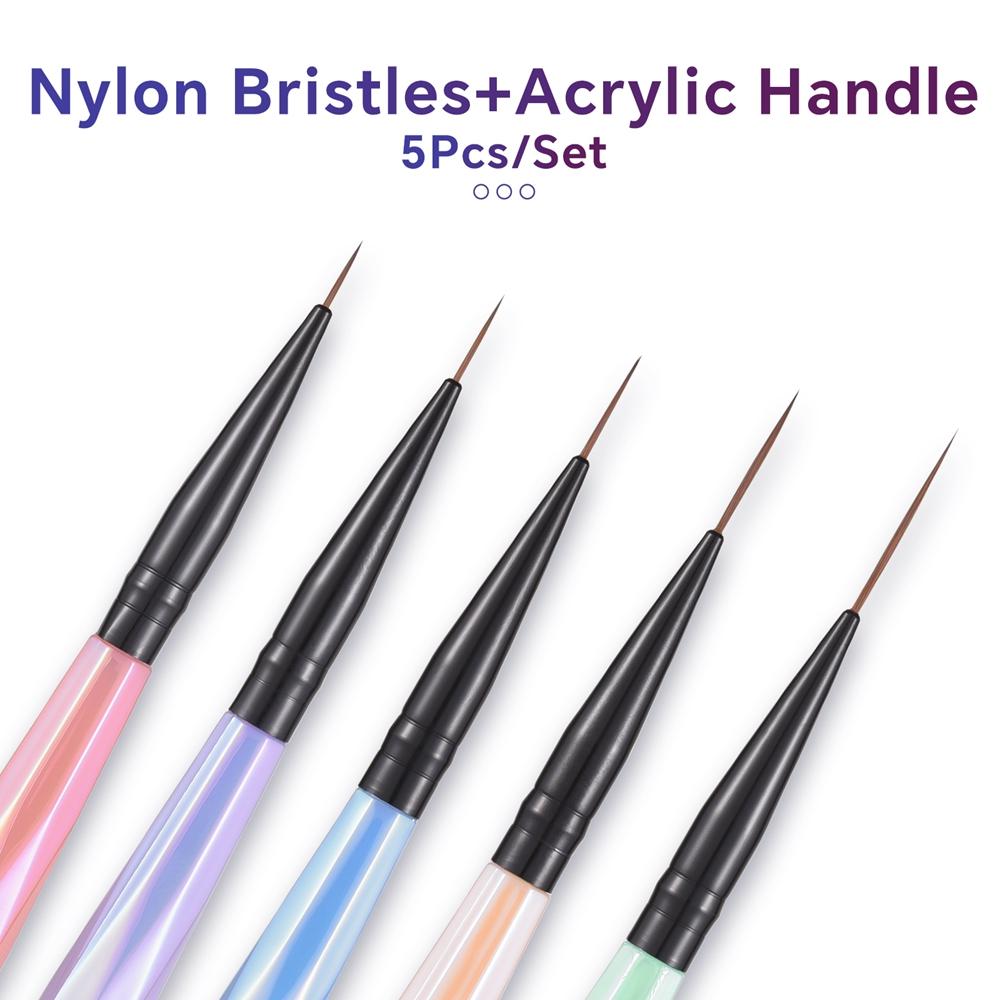 5 BUC Pensulă Colorată pentru Pictură Linii Nail Art, Stilou Liner pentru Unghii, Manichiură Pictură Linii, Pensulă pentru Flori, Acrilic Liner Subțire, Stilou pentru Desen