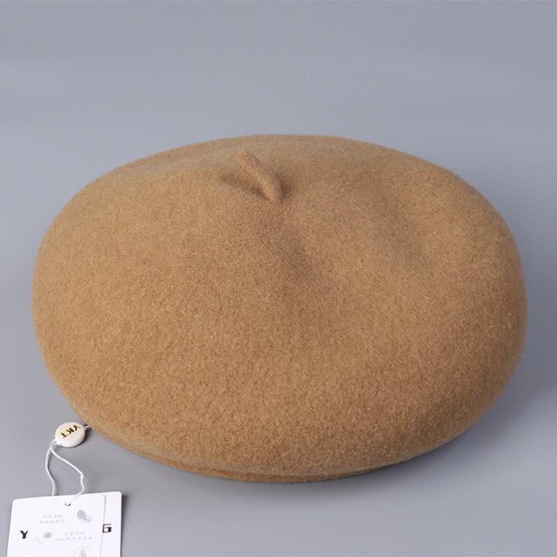 Winter Warm High Quality Australian Wool Roll Edge Beret Cap Women'S Winter Elegant Dome Solid Color Wool Painter Hat