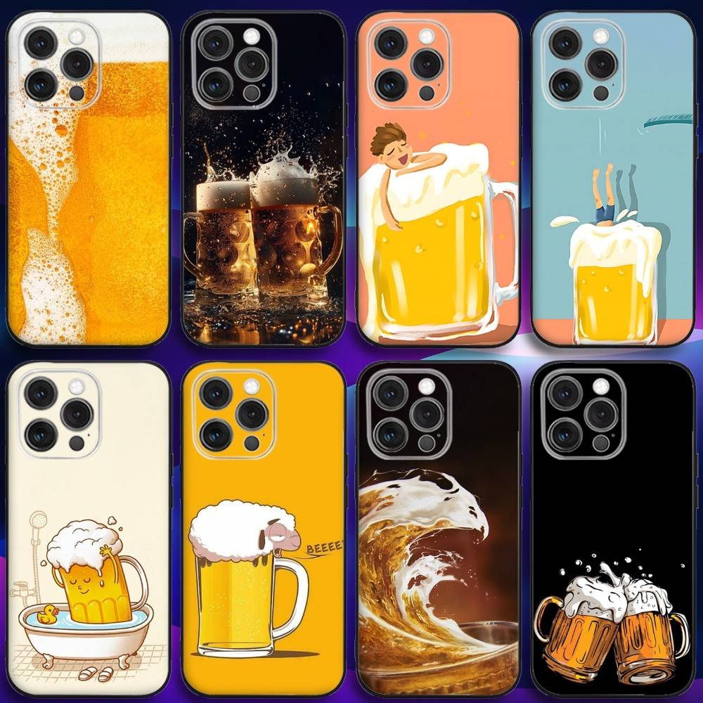 Beer Print Phone Case For iPhone 17,16,15,14,13,12,11,Pro,Max,Plus,X,XS,SE4,E,Mini,Soft Black Case