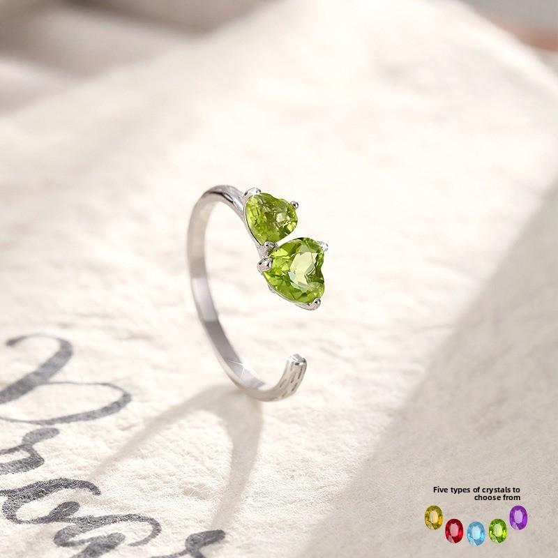 S925 sterling silver love natural stone opening ring for women, European and American light luxury temperament adjustable ring for women