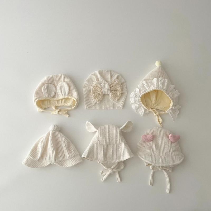 Baby Girls Princess Hat with Ear Protections, Newborn Lace Bonnet 0-12 Months Infant Beanie Cap Head Wrap Shower Gift