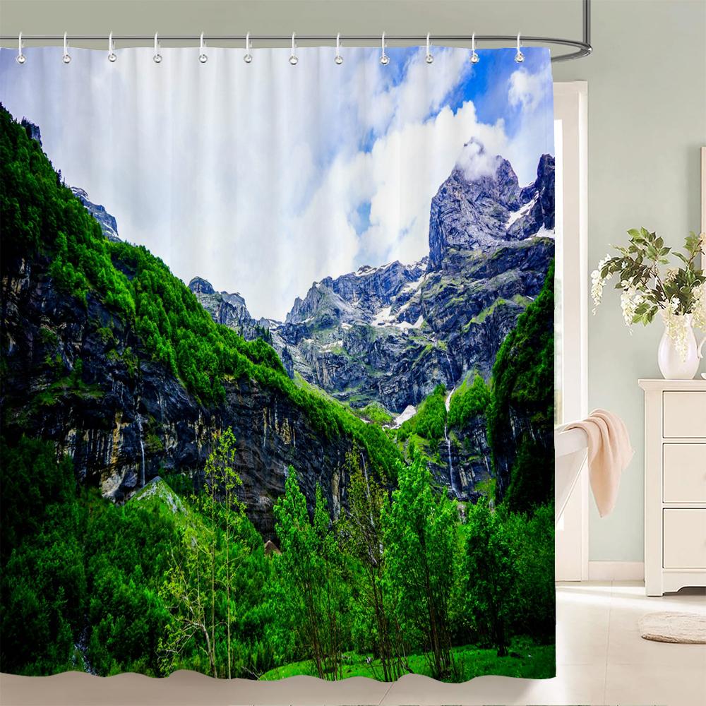 3D Printed Natural Mountains Forest Landscape Shower Curtain Polyester Fabric Waterproof Bathroom Curtains With Hooks 180*180