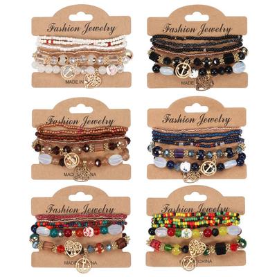 Bohemian Beaded Women's Bracelet Set - Romantic Elements (6 Pieces)