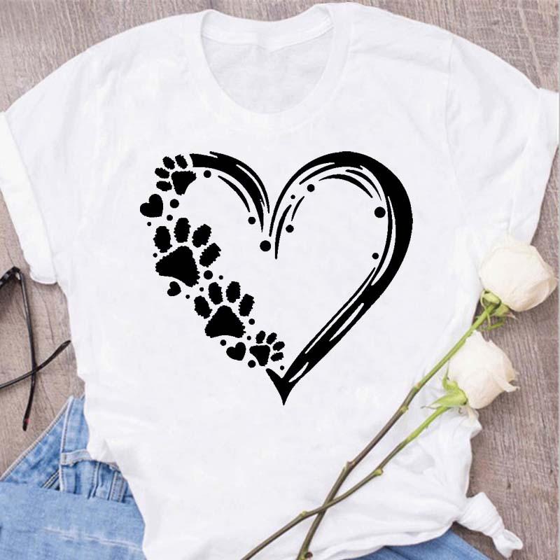 Womens Black Dog Claw Printed Tshirt Leopard Love Printed Christmas Reindeer Design Short Sleeve Casual Holiday Tshirt