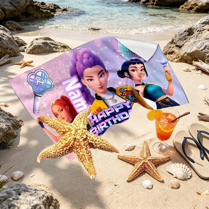 Custom Name Personalized KPop Hunters Print Beach Towel, for Trip Camping Beach Party Home Decor, Birthday Gift for Family & Friends
