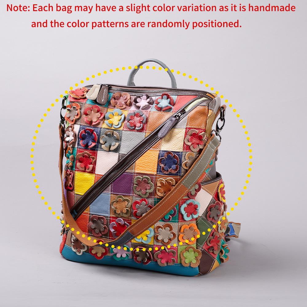 

The First Layer Of Cowhide Backpack Retro Contrasting Color Splicing Schoolbag, Learning Genuine Leather Large-Capacity Backpack, Boys Girls Commuting