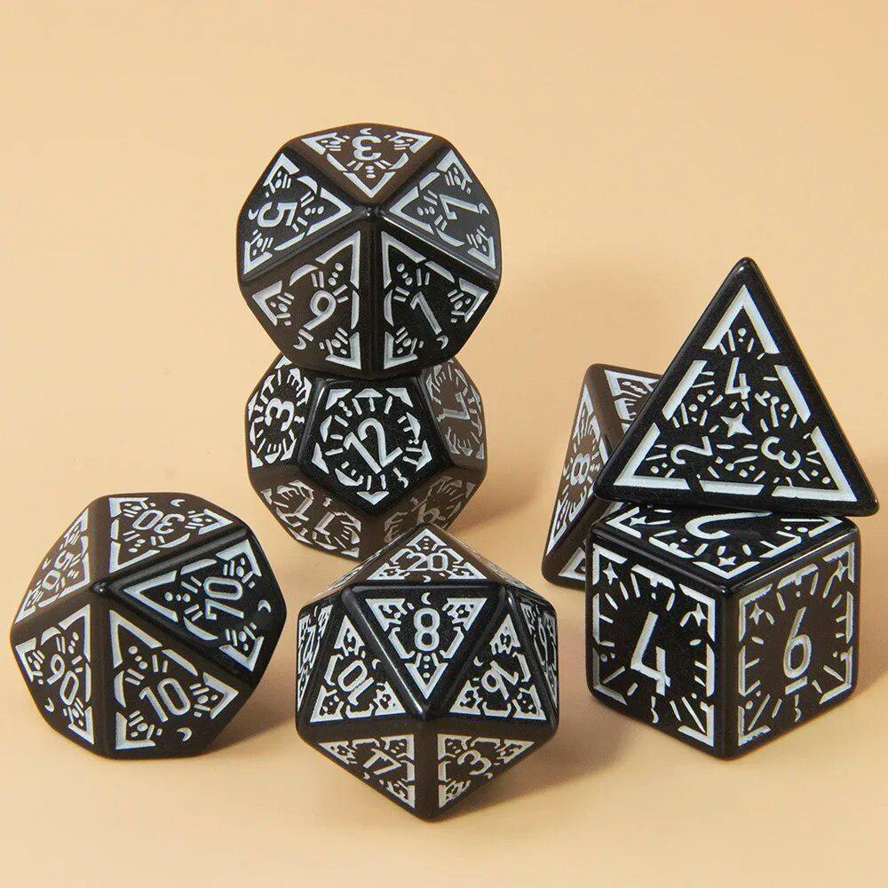 DND Polyedrisches Würfelset 7-tlg. D4-D20, Erstaunliche gravierte Spielewürfel für Souvenir-Unterhaltung RPG-Brettspiel