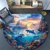 Dolphins Coral Round Area Rug,Carpet Rug for Living Room Bedroom Sofa Playroom Decor,Non-slip Floor Mat