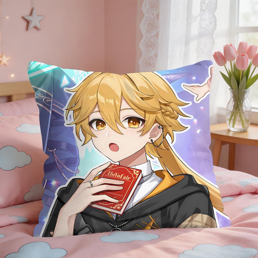 Aether Genshin Game Cushion Cover Short Plush Pillow Case Room Sofa Cushion Covers Home Decor Funda