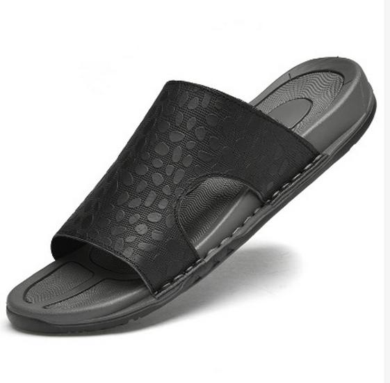 2025 Men s Cowhide Summer Single Strap Slippers: British Casual Breathable Outdoor Beach Sandals 41 чёрный