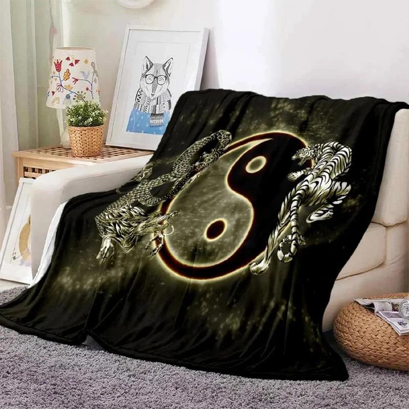 Manta De Franela Con Estampado 3d De Dragones Yin Y Yang Par S