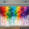 Arazzo da Parete 2D con Pittura a Goccia Arcobaleno, Sfondo Astratto Colorato con Arte Fluida per Arredamento Domestico
