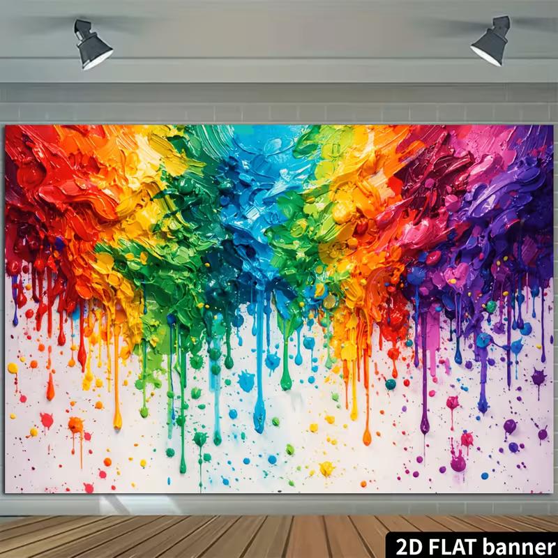 Arazzo da Parete 2D con Pittura a Goccia Arcobaleno, Sfondo Astratto Colorato con Arte Fluida per Arredamento Domestico